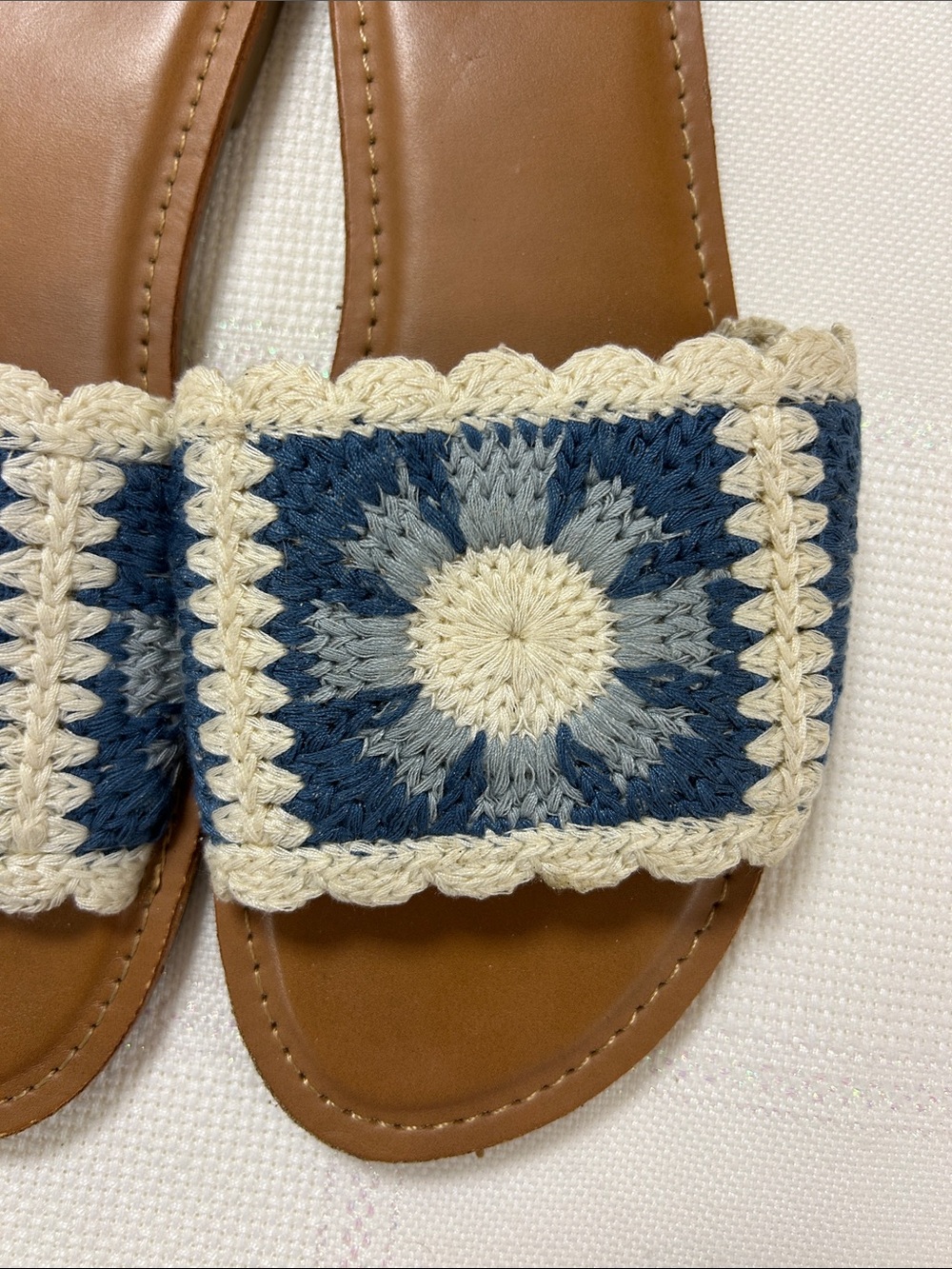 Haute Hippie Blue and Cream Crochet Slide Sandals image 3